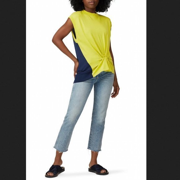 Nina Ricci Colorblock Knot Detail Top Lime and Navy Wool Knit AS IS Sz XS - Picture 3 of 13